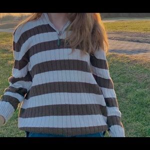 white & brown striped sweater with zipper kids XL
